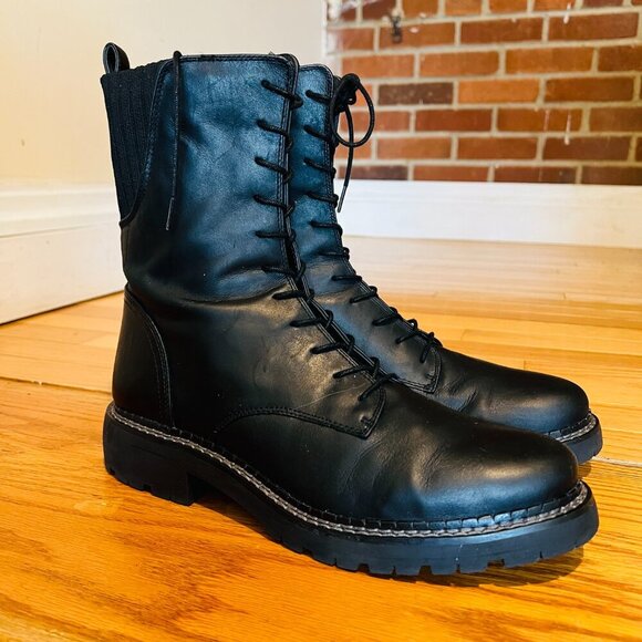 SAM EDELMAN Lex Zip BOOT Lace BLACK Combat LEATHER Military WOMEN Us 9.5 M - Picture 3 of 16
